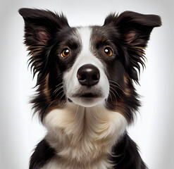Adult Border Collie dog portrait isolated on a white background. Generative AI. 