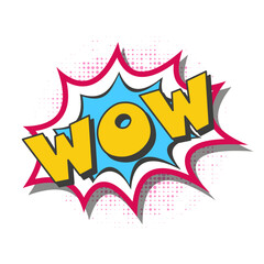 Wow icon in pop art style on a white background with a burst