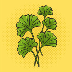 Ginkgo biloba tree leaf pinup pop art retro vector illustration. Comic book style imitation.