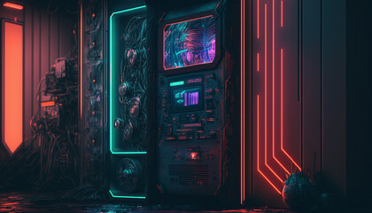 Futuristic neon cyberpunk background. Generative AI