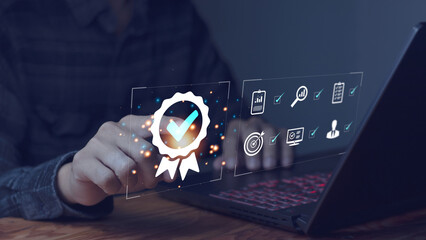 Businessman working with computer service Quality Assurance Production and ISO Standard Warranty .