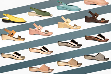 Creative Photo of Beautiful Sandels for girls mockup psd modern shoe design, Seamless background