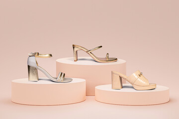 Creative Photo of Beautiful heels for girls in podium platform mockup psd modern shoe design,...