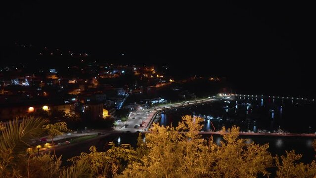 Night view from above on the city of Agropoli in Italy.