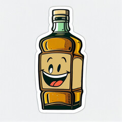 Smiling cartoon bottle of alcohol.