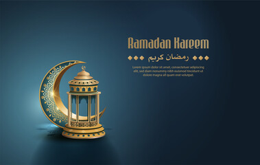 islamic greeting ramadan kareem card design with crescent moon and lantern