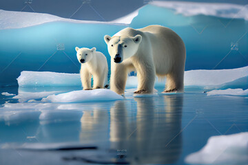 Polar bears forage on the ice.