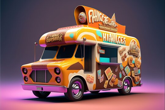 Colorful food truck illustration. Generative Ai