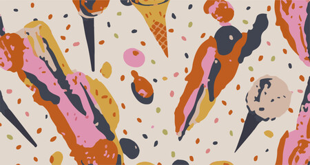 Abstract Ice Cream Pattern Vector Illustration, Colorful Background