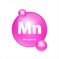 Manganese (Mn) icon structure chemical element round shape circle Pink. 3D Illustration vector. Chemical element of periodic table Sign with atomic number. Study in science for education.	