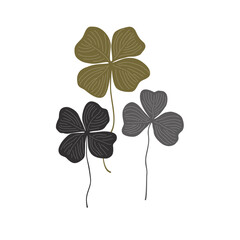 Cartoon doodle simple composition of clover leaves. Vector isolated illustration.