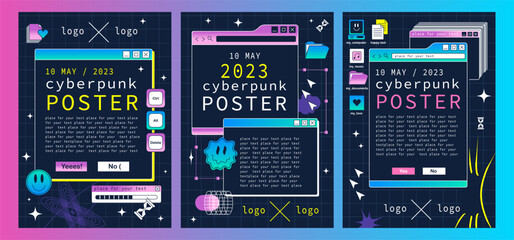 The screen of an old retro PC in the y2k style. Retro wave and vaporwave poster. Bright vintage computer interface