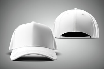 White baseball cap in two different angles views. Mock up. Ai generative