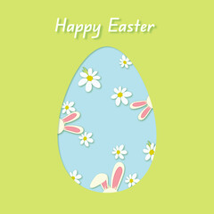 Spring Easter design with cute bunnies and flowers with green background