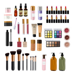 Obraz premium Vector set cosmetics makeup in flat style.