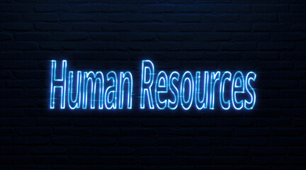 Human resource text blue neon sign