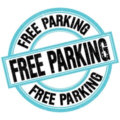 FREE PARKING text on blue-black round stamp sign