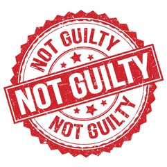 NOT GUILTY text on red round stamp sign