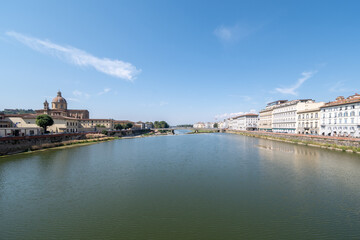 Fototapeta na wymiar Florence, Italy - September 13, 2021: river Arno in Florence