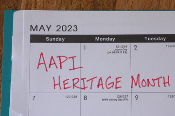 Asian American Pacific Islander Heritage Month written on a calendar in May 2023.  
