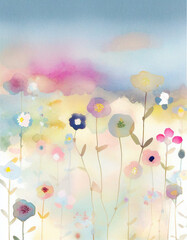 Children's artwork illustration with multicolored flowers pastel drawing #6