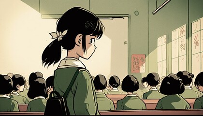 教室の中の女子学生 Generative AI