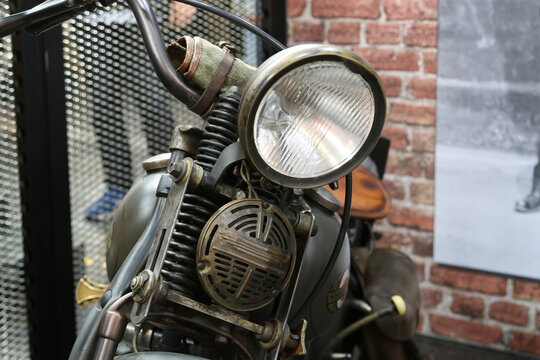 headlight of an old motorcycle