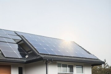 Private house with solar panels on the roof. Environmentally friendly energy, generative ii.