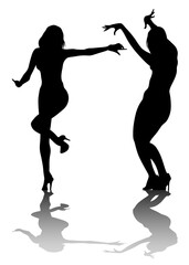 Young girls in dress dance on white background