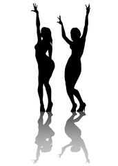 Young girls in dress dance on white background