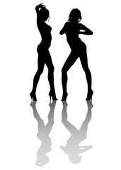 Young girls in dress dance on white background