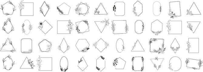 Collection of logo templates. Flourishes calligraphic ornaments and frames. Line floral logos, frames and border