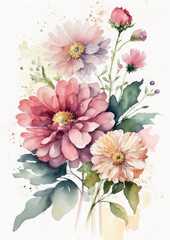 Botanical poster, watercolor painting, created with Generative AI technology.