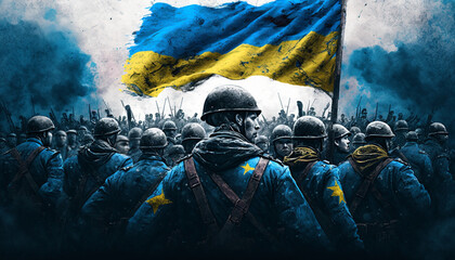 Ukranian army huge amount of people ready to fight, Created with Generative AI