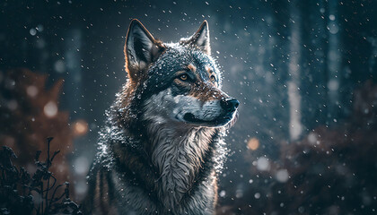 "Silent Guardian: A Lone Wolf in the Snow"
