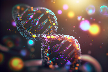 Imagen de cadena de ADN. Concepto medicina y salud. Valor genético y hereditario. Imagen generada por ia. - obrazy, fototapety, plakaty