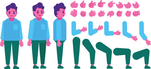 Set of vector cartoon illustrations for creating a man character, flat vector graphics