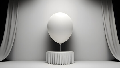 white baloon with empty white background ,podium concept -AI Generative 