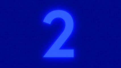Number 2, the best digital symbol, Blue neon light glowing with LED Texture Screen