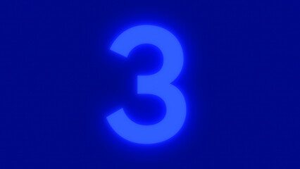 Number 3, the best digital symbol, Blue neon light glowing with LED Texture Screen