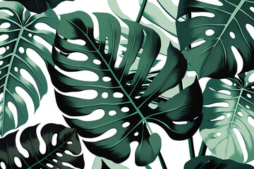 monstera leaf pattern on white background with generative AI
