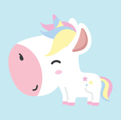 Obraz na płótnie Canvas Cute unicorn mini character doodle flat