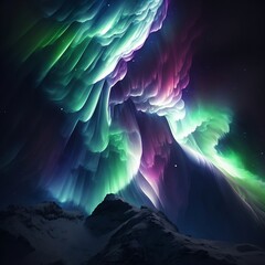 Northern lights. Mountains. Nature. Generative AI.