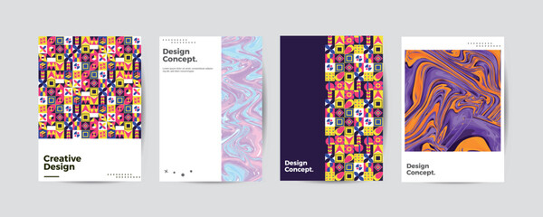 Company identity brochure template collection. Business presentation vector A4 vertical orientation front page mock up set. Corporate report cover abstract geometric illustration design layout bundle.