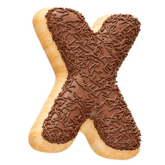 Chocolate letter X with sprinkles in realistic 3d render