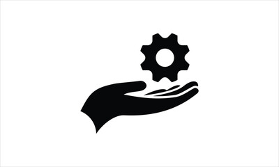 Hand holding a gear ,Gear service with human hand vector icon