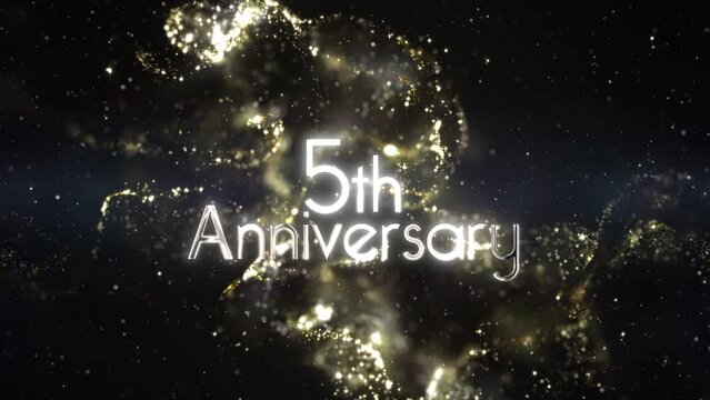 Happy 5 years anniversary greeting, background with golden particular