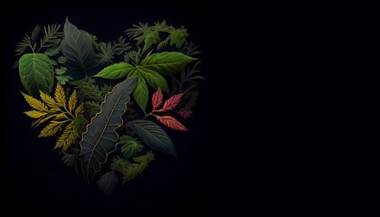 A heart made of cannabis on a black background. Generative AI, Generative, AI