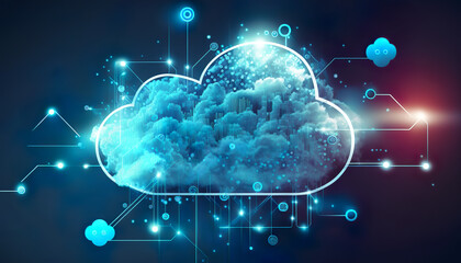 Cloud computing, IT symbol of the cloud technologies,  Digital cloud connecting with data, Generative AI
