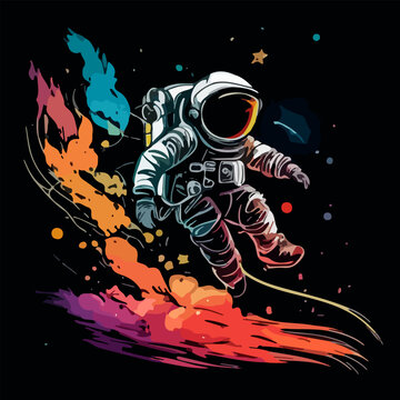 Astronaut Floating over Colourful Universe Outer Space